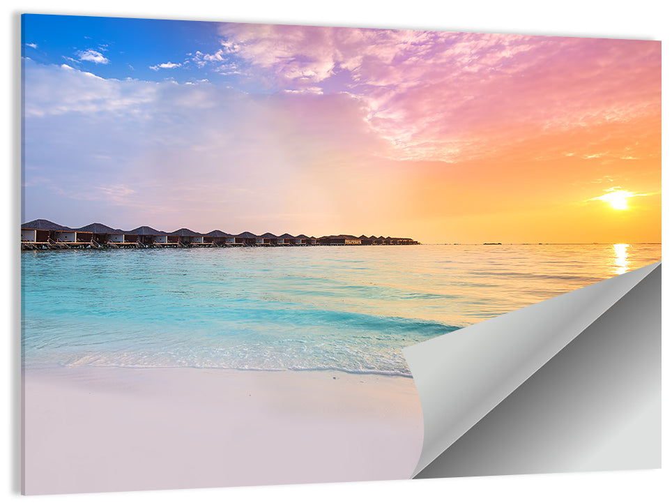 Overwater Bungalows at Sunset Wall Art
