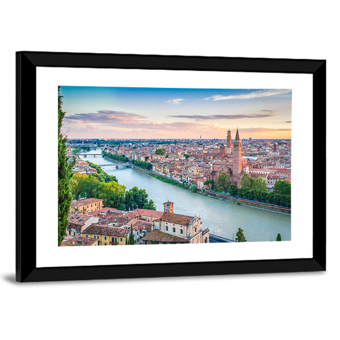 Verona Riverbend at Golden Hour Wall Art as a framed print