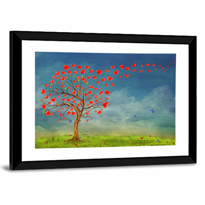 Tree of Red Hearts Wall Art as a framed print