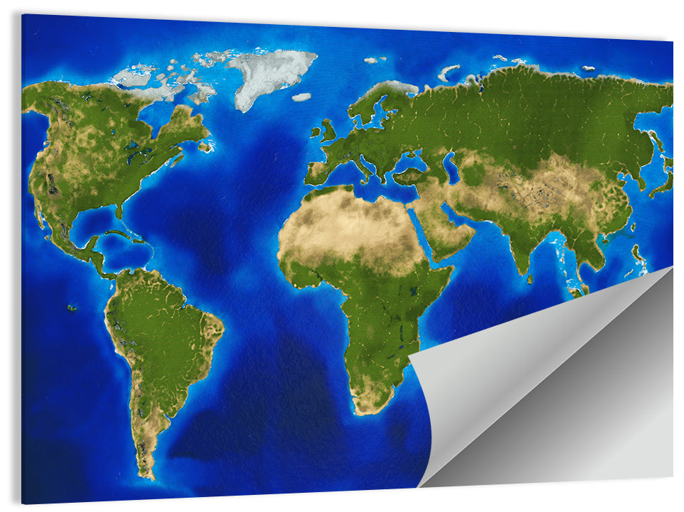 Satellite-style Blue World Map Wall Art