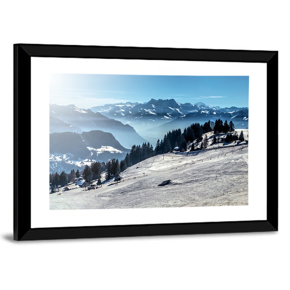 Sunlit Alpine Ski Slope Wall Art