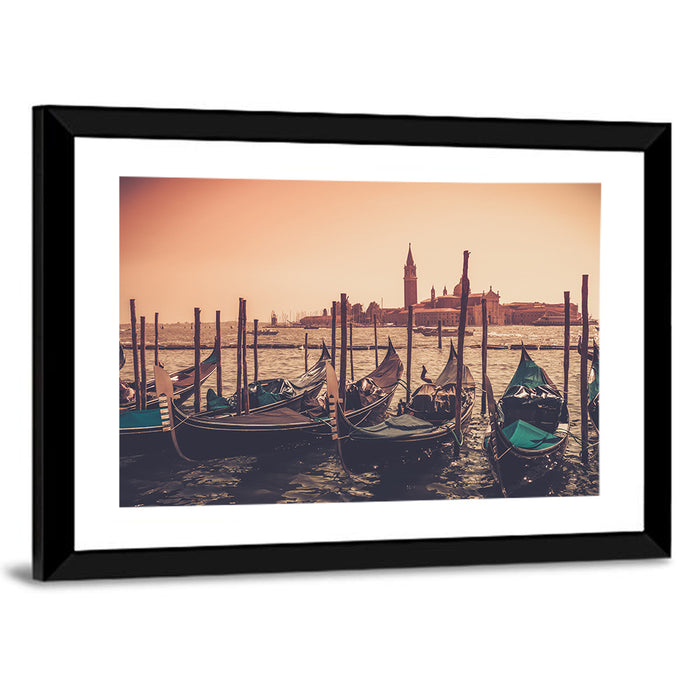 Venetian Gondolas at Dusk Wall Art as a framed print