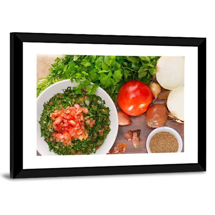 Top-down Tabbouleh Salad Wall Art as a framed print