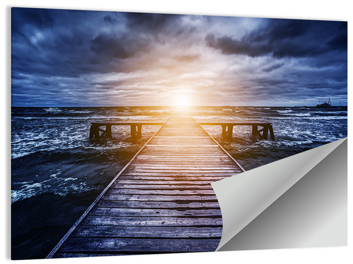 Sunlit Wooden Jetty at Dusk Wall Art as a poster print