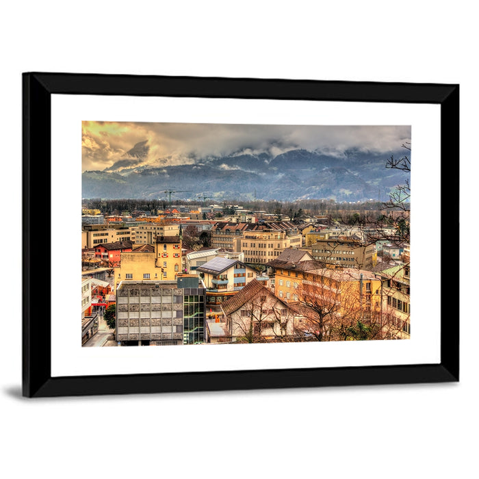 Vaduz Autumn Cityscape Wall Art as a framed print