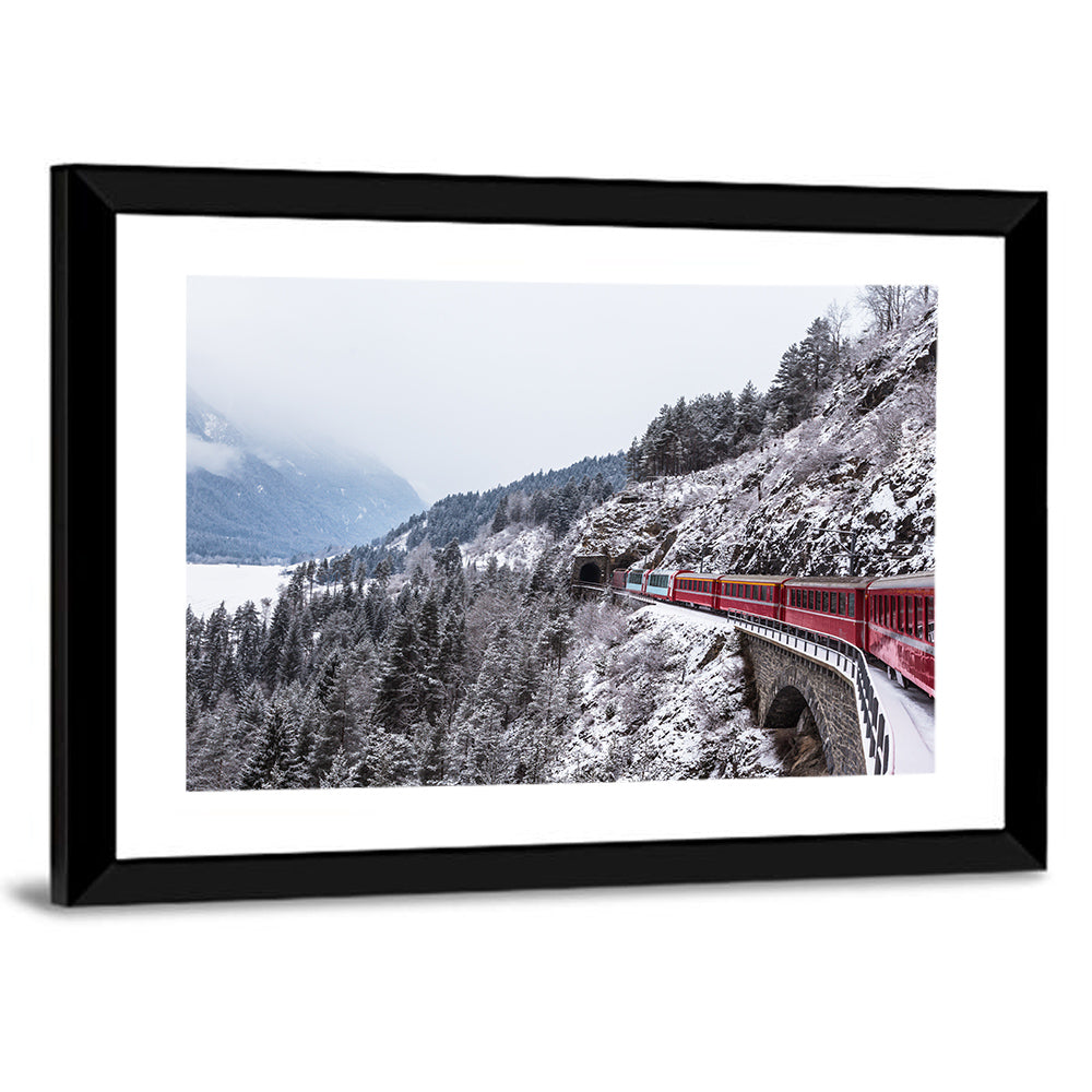 Red Train at Landwasser Viaduct Wall Art