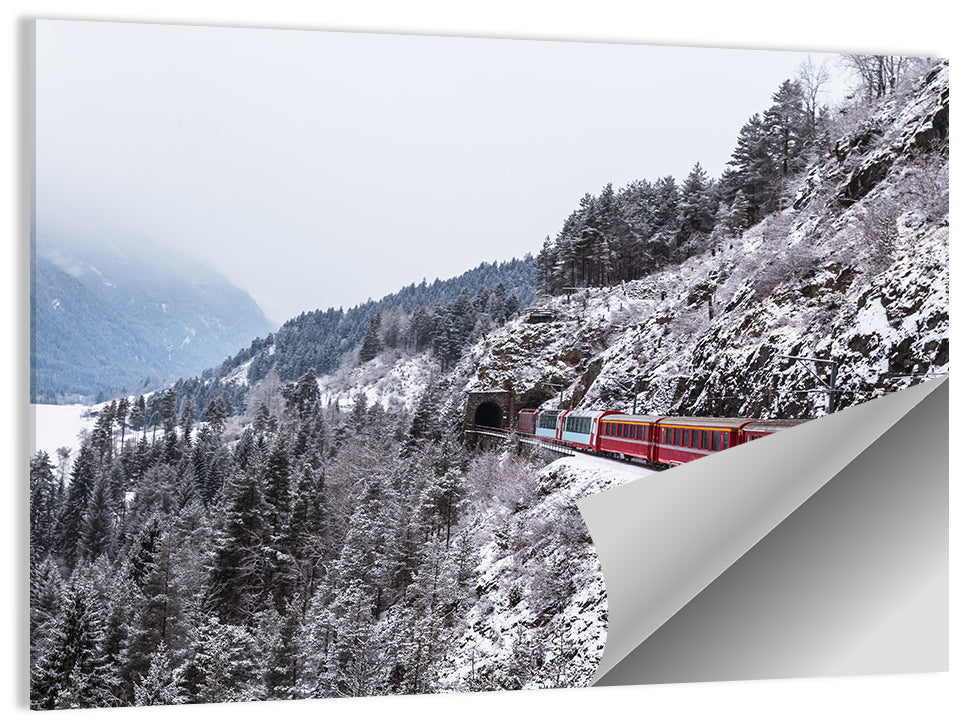 Red Train at Landwasser Viaduct Wall Art