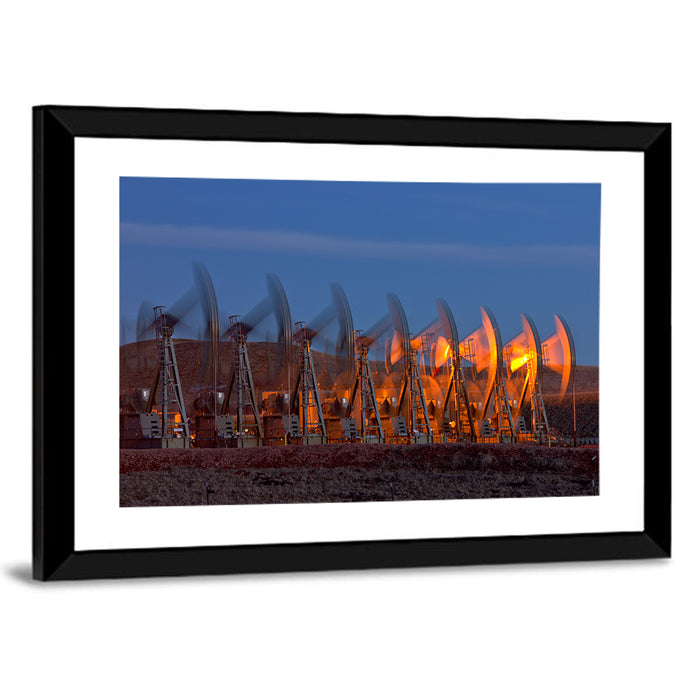 Oil Pump Jacks at Dusk Wall Art as a framed print