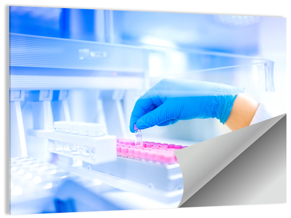 Gloved Hand with Vial and Pink-capped Tubes Wall Art