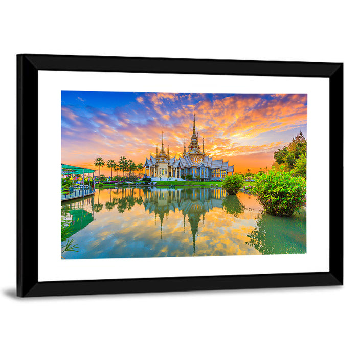 Wat Non Kum Sunset Reflection Wall Art as a framed print