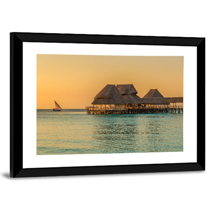 The Rock Restaurant Sunset Wall Art as a framed print