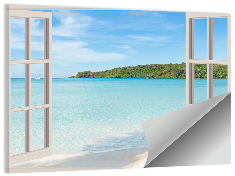 Turquoise Beach View Through Window Wall Art