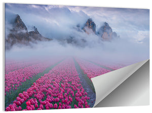 Foggy Tulips Field Wall Art