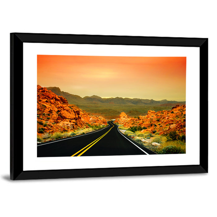 Valley of Fire Ii Road at Sunset Wall Art as a framed print