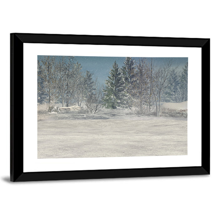 Snow-covered Forest Field Wall Art as a framed print
