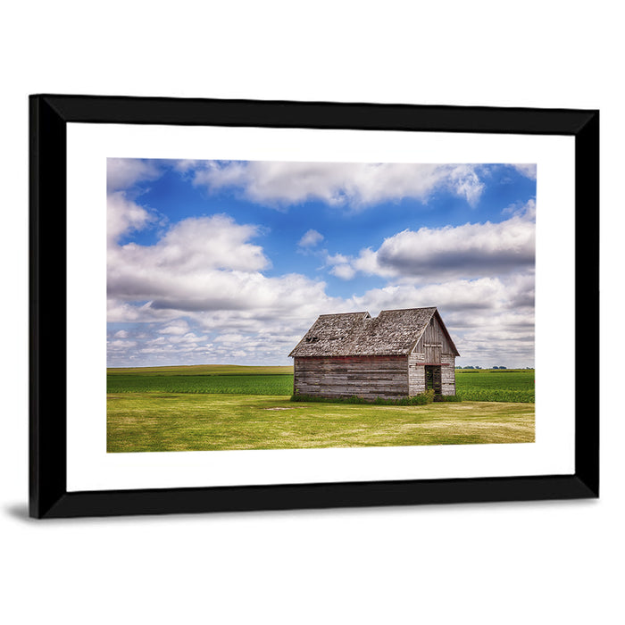 Old Farm Shed in Field Wall Art as a framed print