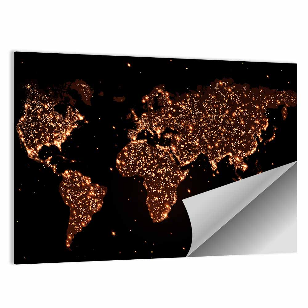 World Map Night Lights Wall Art