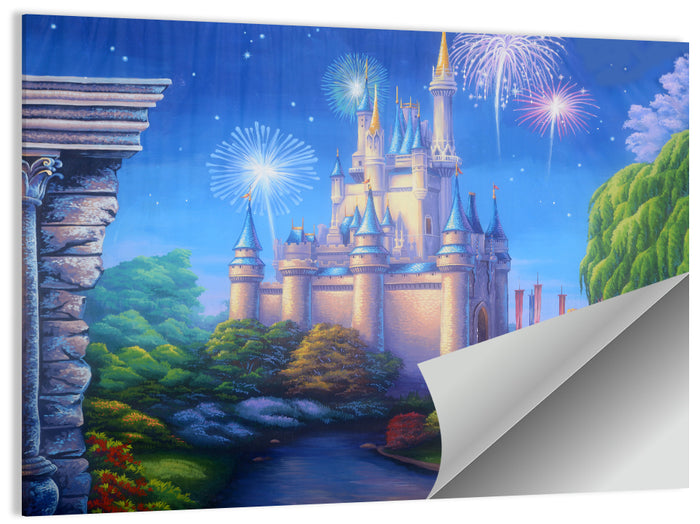 Cinderella Castle Fireworks Illustration Wall Art as a poster print