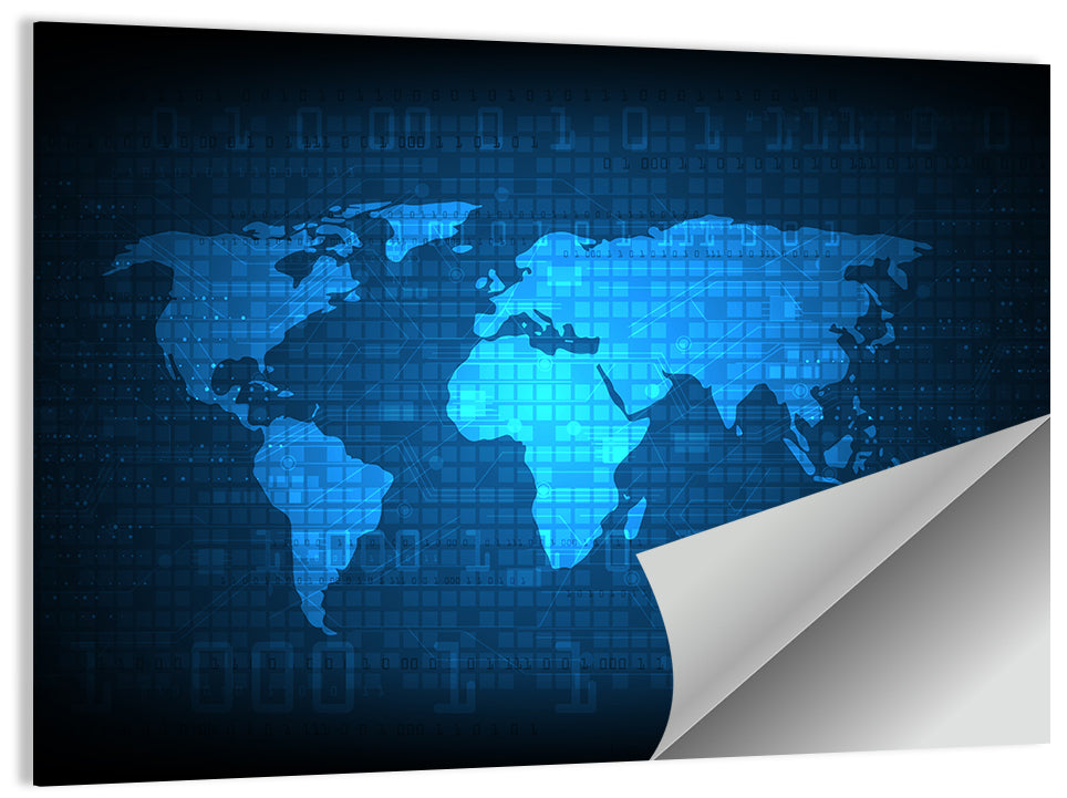 Binary Grid World Map Wall Art