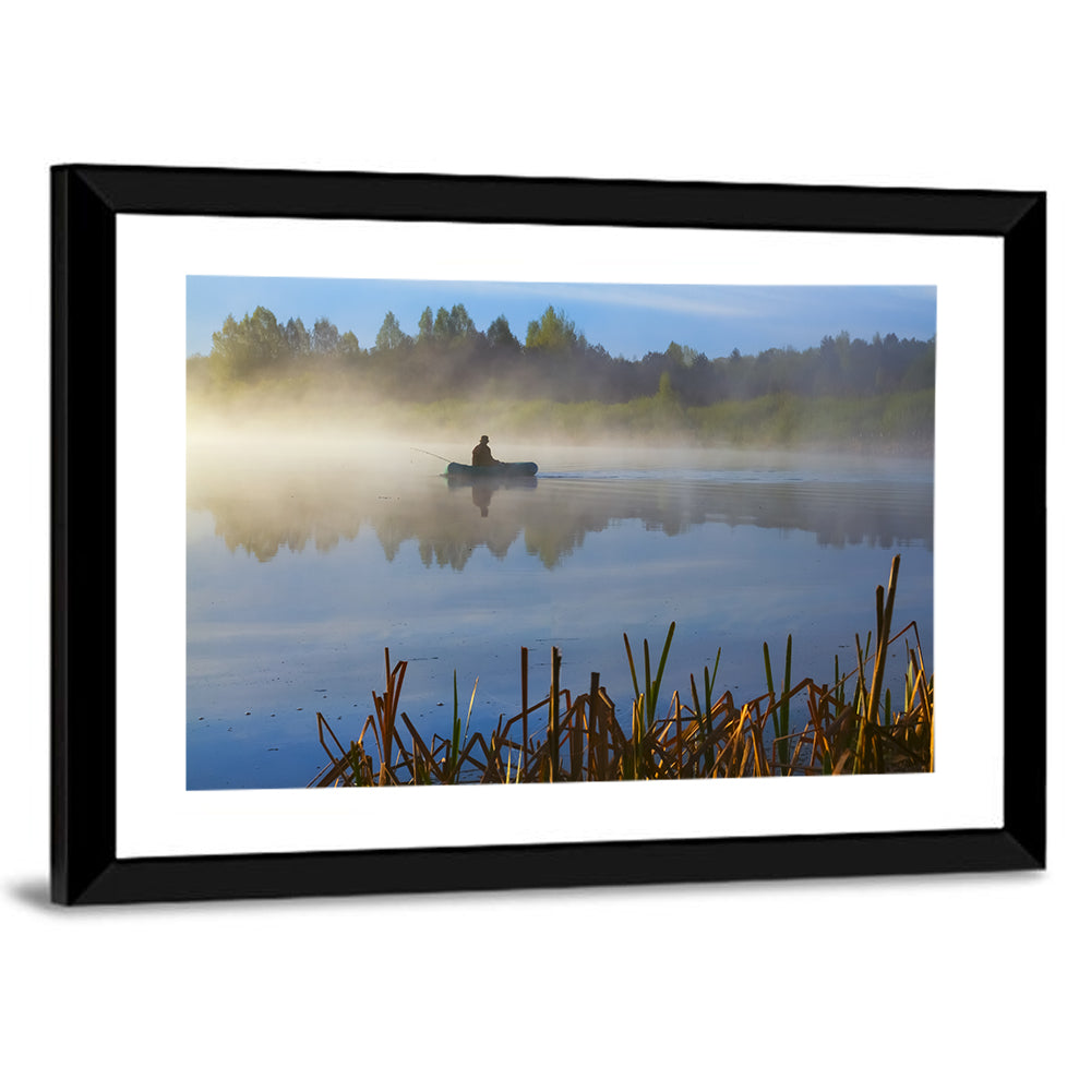 Misty Lake Fisherman Wall Art