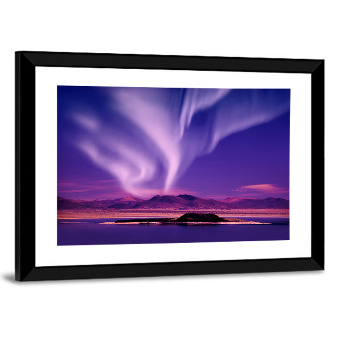 Northern Lights Over Island Wall Art as a framed print