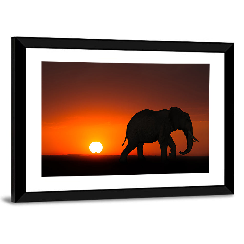 Sunset Elephant Silhouette Wall Art