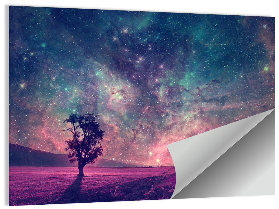 Lone Tree Under Nebula Sky Wall Art