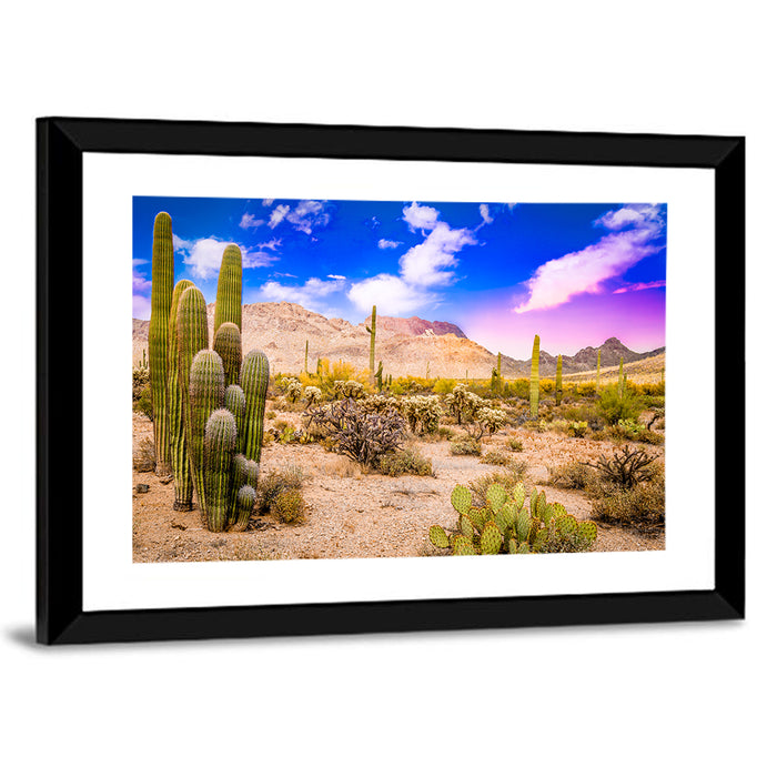 Arizona Saguaro Sunset Wall Art as a framed print