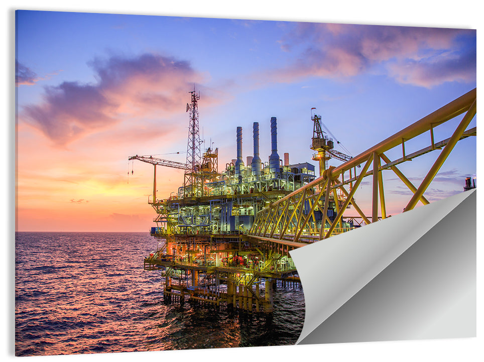 Golden Hour Offshore Oil Rig Wall Art