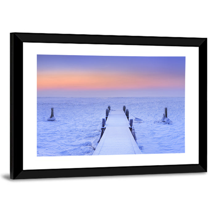 Frosted Jetty at Sunrise Wall Art as a framed print