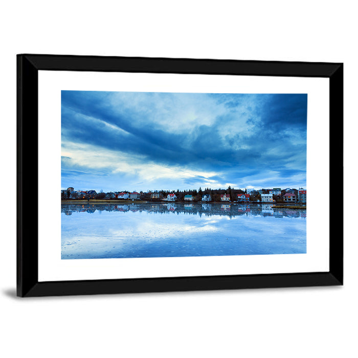 Tjornin at Twilight Reykjavik Wall Art as a framed print