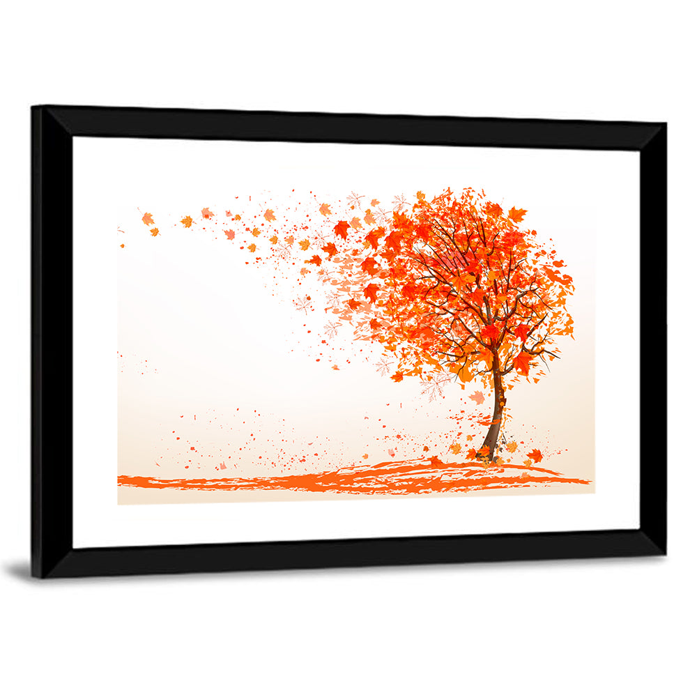 Autumn Tree with Falling Leaves Wall Art