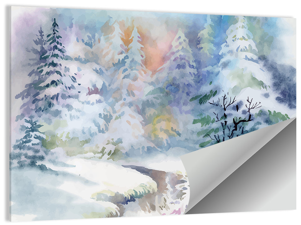 Winding Winter Stream Watercolor Wall Art