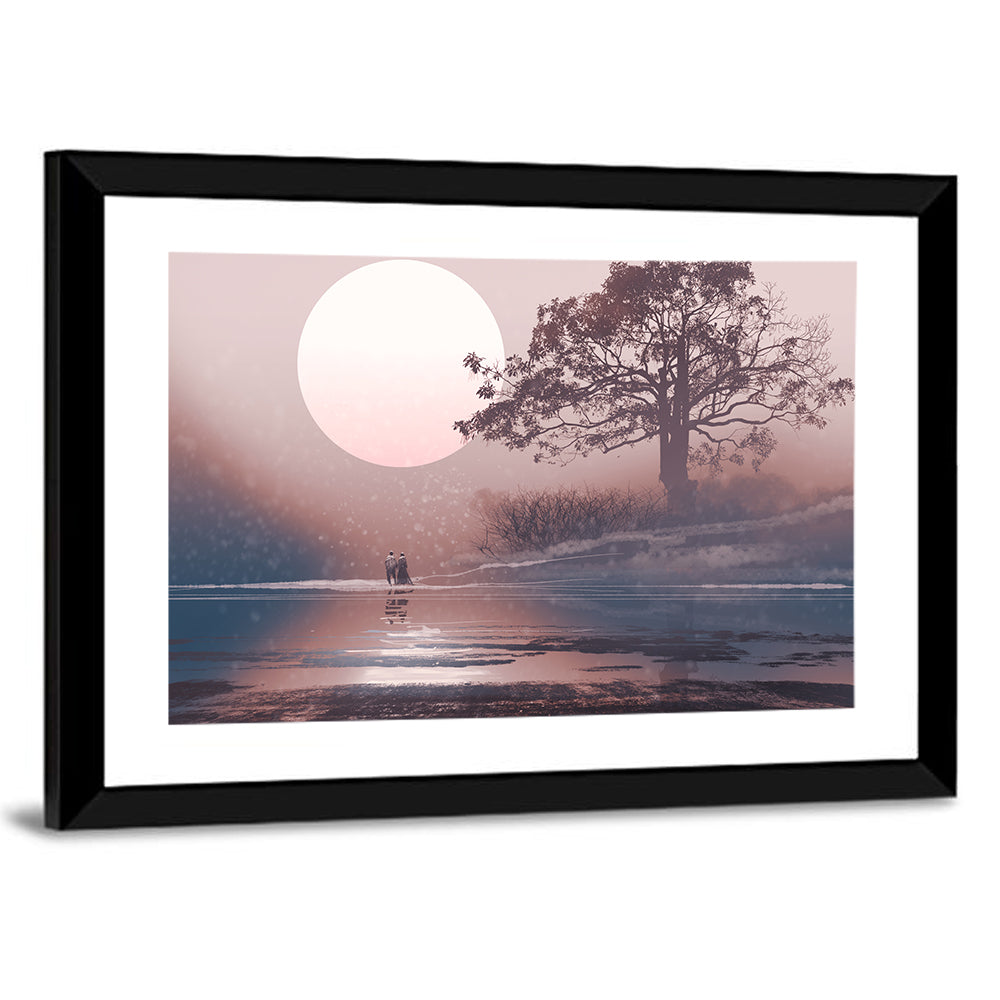 Couple Under Supermoon Wall Art