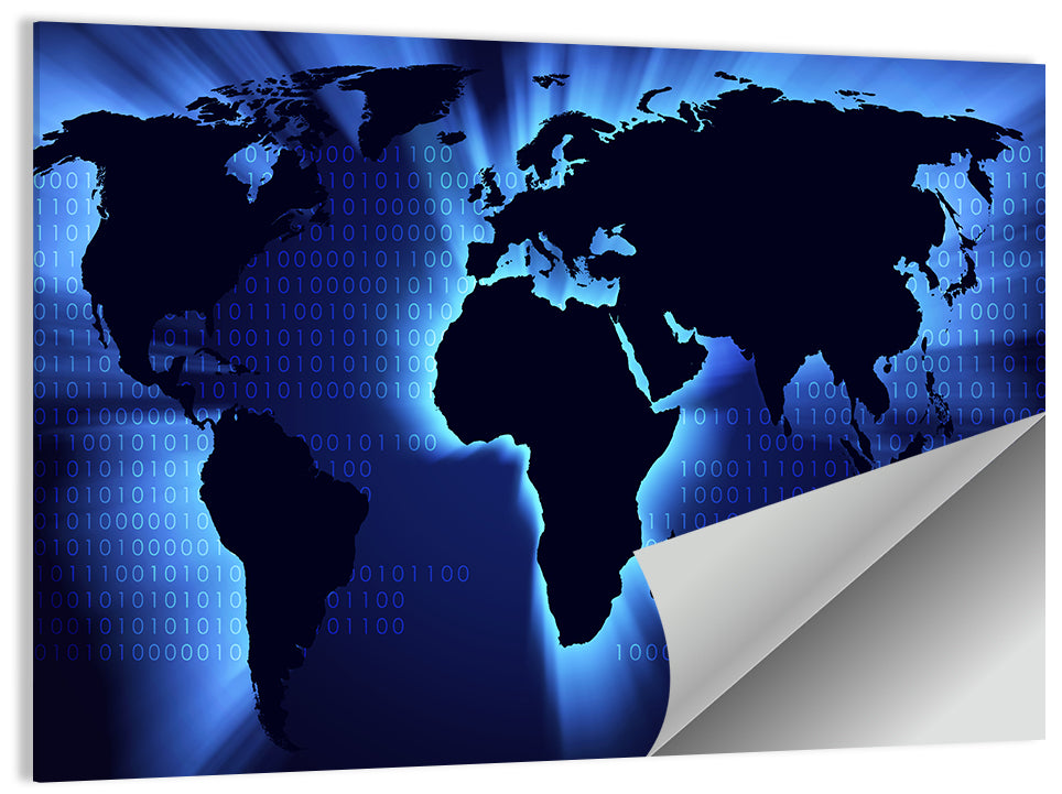 Glowing Digital World Map Wall Art