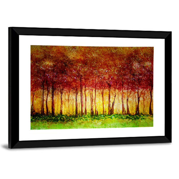 Autumn Tree Row Wall Art as a framed print