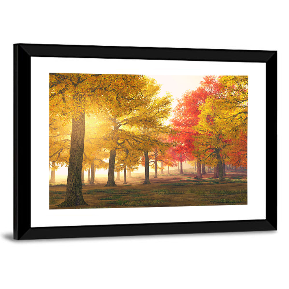 Foggy Autumn Forest Trees Wall Art