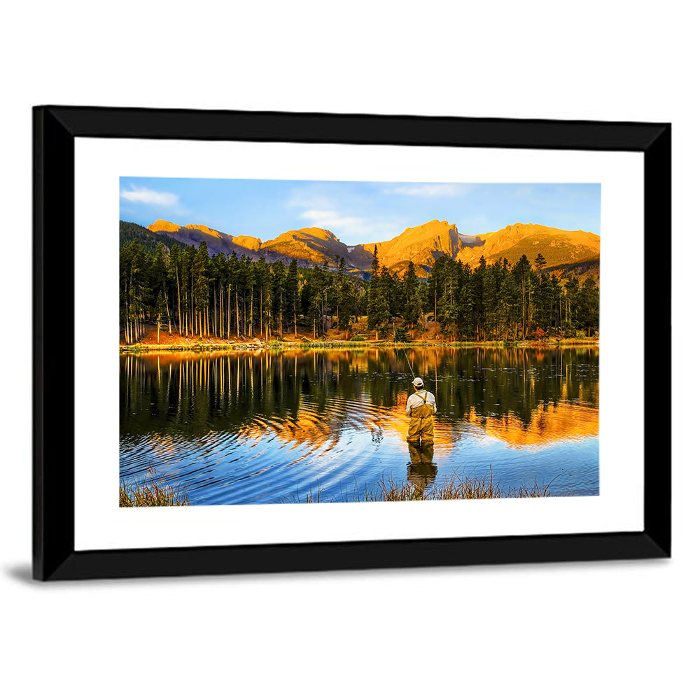 Sunrise Fishing at Sprague Lake Wall Art in a room, landscape