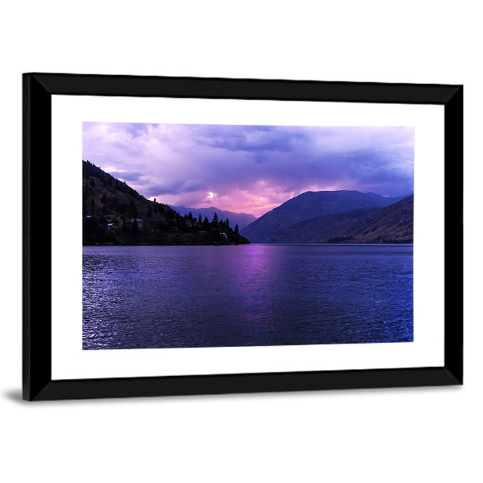 Lake Chelan Violet Sunset Wall Art as a framed print