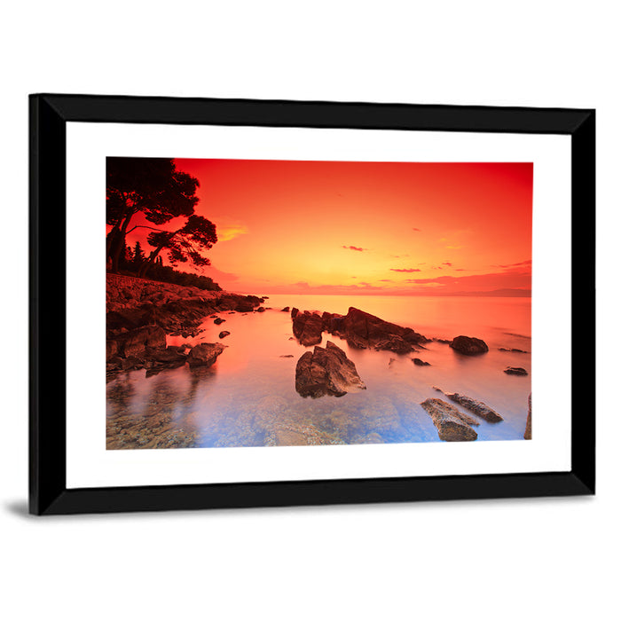 Brac Island Fiery Sunset Wall Art as a framed print