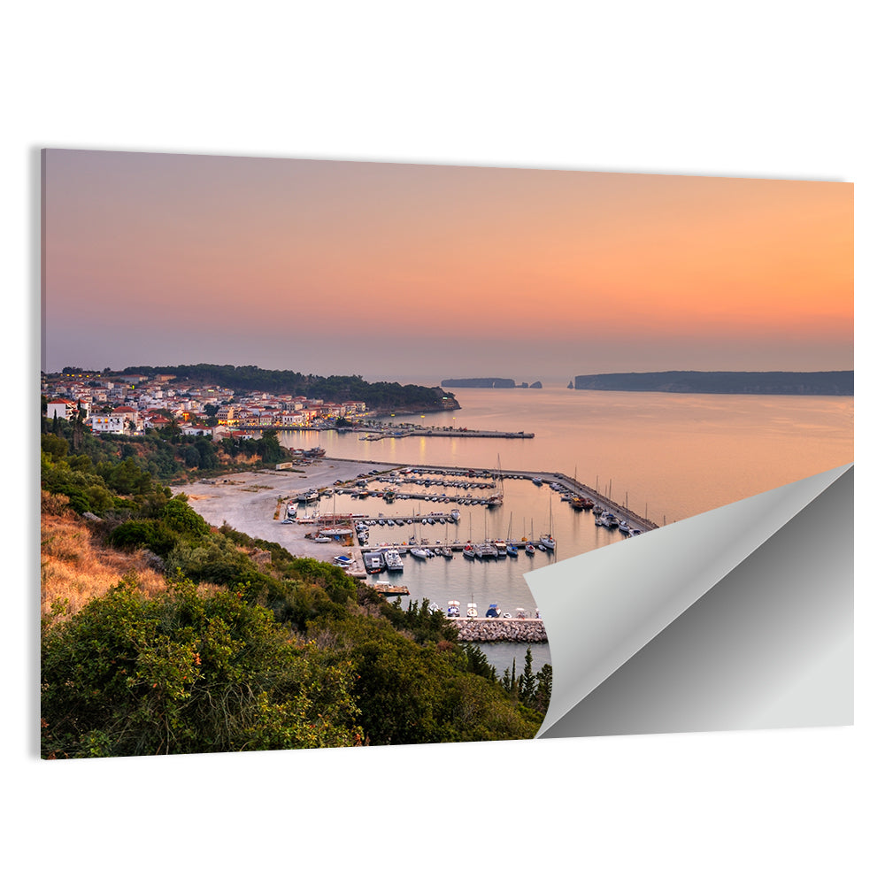 Pylos Harbor Lighthouse Sunset Wall Art