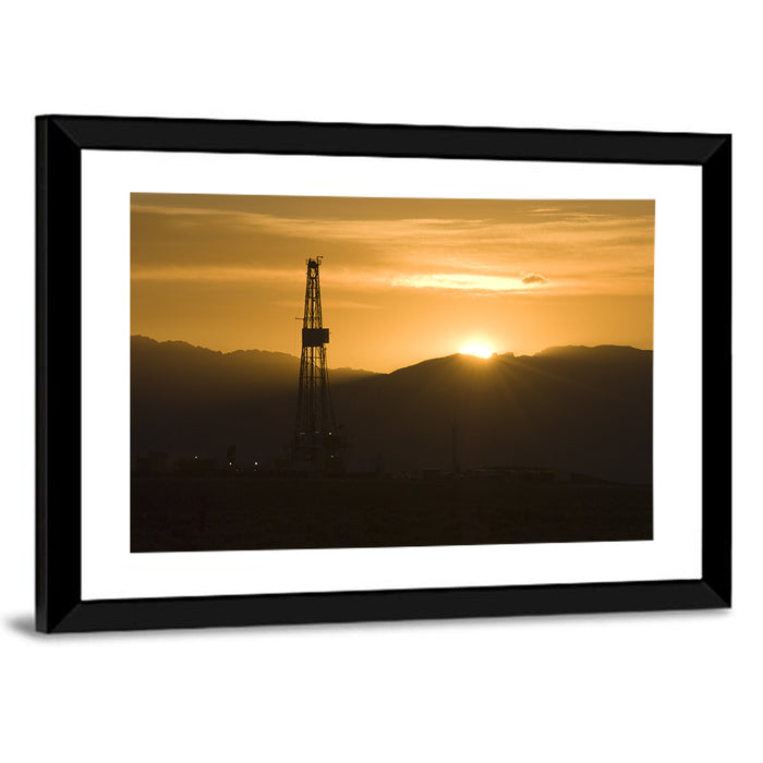 Sunrise Over Drilling Rig Wall Art as a framed print