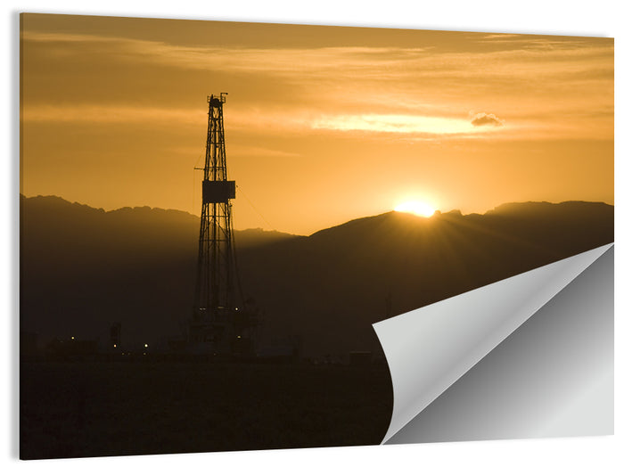 Sunrise Over Drilling Rig Wall Art as a poster print