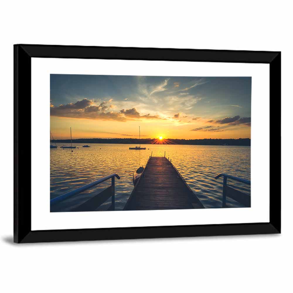 Sunset Pier with Sailboat Wall Art