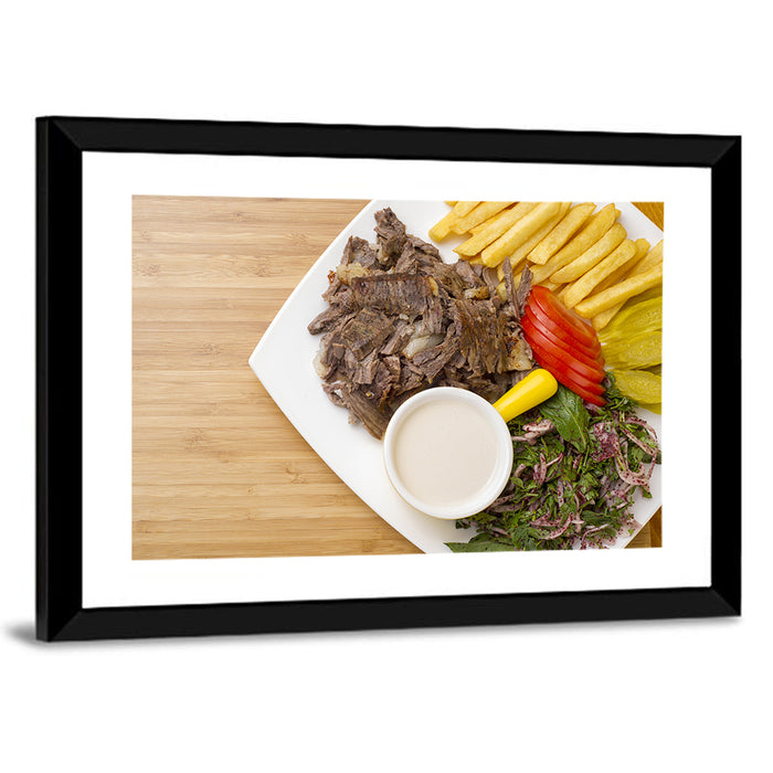 Shawarma and Fries Flat Lay Wall Art as a framed print