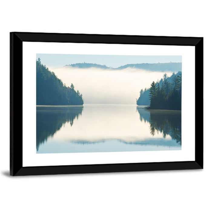 Foggy Lake Morning Wall Art as a framed print