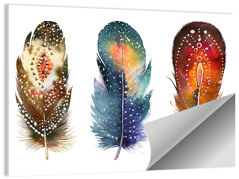 Boho Watercolor Feather Trio Wall Art