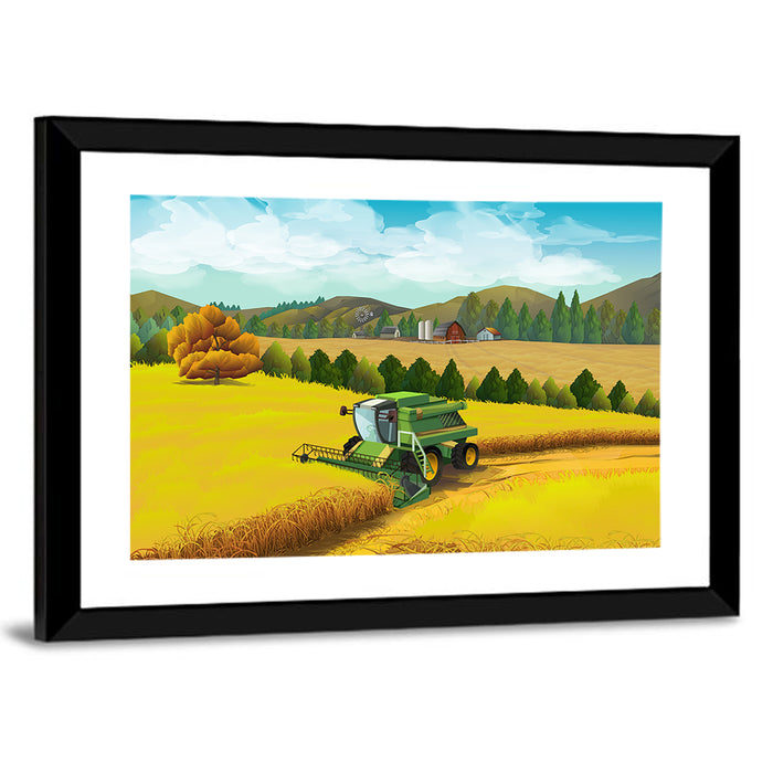 Harvest Season Farm Landscape Wall Art as a framed print