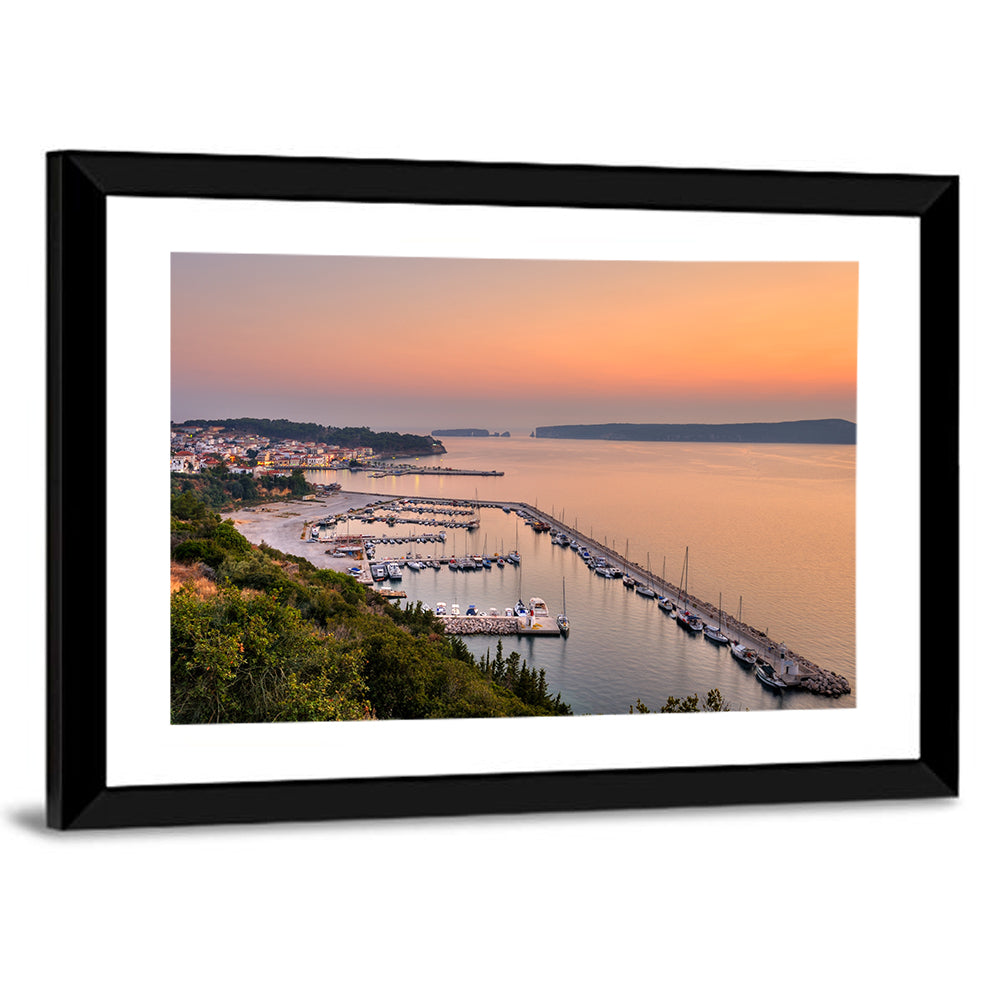 Pylos Harbor Lighthouse Sunset Wall Art