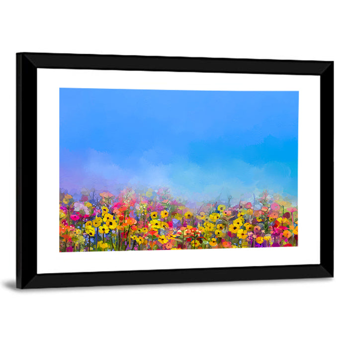 Cornflower and Daisy Meadow Wall Art as a framed print